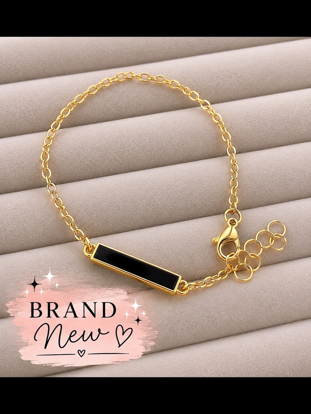 Gold Chain Bracelet Black Bar Accent